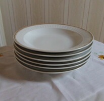 Alföld porcelain, white plate with gold border 6. (Ribbed, deep)