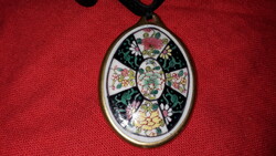 Nagyon szép virágmotívumos porcelán HERENDI / SN VITÉZI KERESZT medál Bocskaihoz pitykékkel szalagon