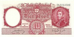 10 peso pesos 1942-54 Argentina aUNC hajtatlan