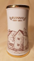 ,,SUPRUN 1277-1977" Hollóházi aranyozott, emlék, Soproni söröskorsó