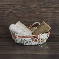 Narcissus stitched, decorated rope basket - storage bowl