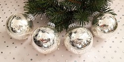 Old West German glass painted sphere Christmas tree ornaments 4 pcs 6cm
