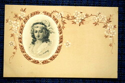 Antik üdvözlő képeslap hölgy portré medalionban