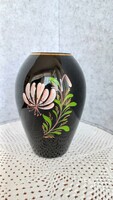 Retro German black hand-painted glass vase, height: 15 cm, opening: 4.5 cm, in good condition