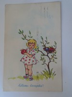 D198042 Húsvéti lap  - Kislány tojással  rajz Zombory Éva - Képzőművészeti Alap  1958
