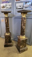 Pair of brown marble columns, pedestals