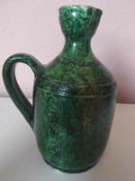 Nagybányai Bagossy Sándor fazekas mester zöld mázas kerámia, jelzett kiöntő, 1970-es évek körüli