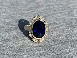 Women's silver ring with blue sapphire and pearl