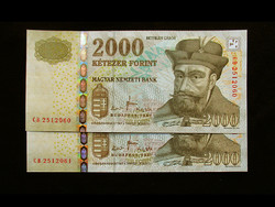 AUNC - SZÁMKÖVETŐ - 2000 FORINTOSOK - 2007 - gyönyörű bankjegyek!
