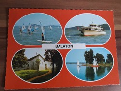 Régi képeslap, Balaton, mozaik képeslap, vitorlások, hajó, 1980-as évek körüli