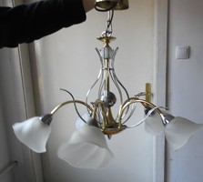 EGLO - elegáns arany - ezüst ötágú csillár lámpa tejüveg virágkehely búrákkal