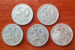 5 db 50 filléres érme 1967,,,1988