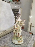 Beautiful vintage 62cm high porcelain mother and child complete table lamp