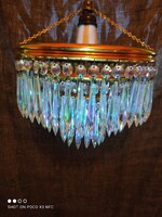 Crystal hanging chandelier 3-row 1-burner marked Czech ceiling lamp
