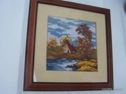 Decorative tapestry picture in a beautiful, glazed frame, frame size 33 x 33 cm