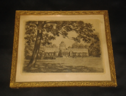 Signed etching depicting a castle