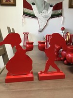 Régi svéd kézzel festett fa gyertyatartók párban.