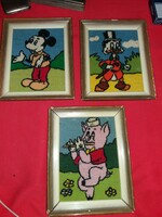 Antique, very beautiful Disney embroidered tapestry pictures in a frame, in the same condition as the pictures, 25 x 20 cm