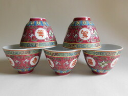 Vintage MUN SHOU Famille Rose Jingdezheng porcelán szakés/teás csészék
