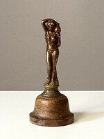 Girl with a pitcher nude female nude copper statue on a round wooden base 18 cm