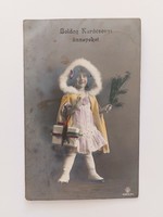 Old Christmas card 1912 photo postcard little girl