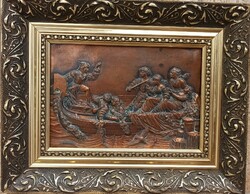 Bronz jelenetes falikép aranyozott keretben