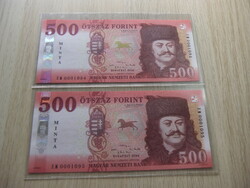 500 Forint 2022 MINTA Bankjegy Új és hajtatlan 2 db Párban Sorszámkövető csak egyben