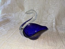 Glass swan ashtrays - blue and green