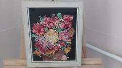 (K) Virágcsendélet festmény 26x31 cm kerettel