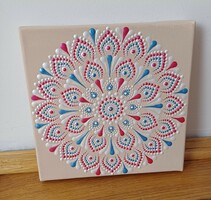 New! Greek beach colored mandala picture hand painted 20x20cm