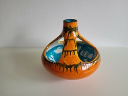 Régi retro nagy méretű mázas kerámia kaspó mid century függőkaspó függeszthető virágtartó