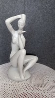 Zsolnay alapmázas porcelán női akt figura (Török Jénos 1963), 23 X 12 cm,  minimális sérüléssel