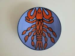 Retro old glazed ceramic wall decoration Christmas suzsa crab patterned wall bowl mid century decorative bowl