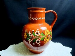 Large Hódmezővásárhely painted ceramic pitcher, jug, spout 31 cm