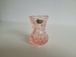 Old bohemian vase with label pink Czech mid century glass vase 7.5 Cm