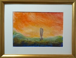 Angyal piedesztálon. 32x42 cm, akvarellkréta, Prima díjas művész alkotása. Károlyfi Zsófia/1952