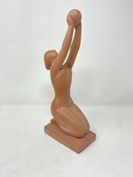 Béla Kucs terracotta statue - female nude with ball