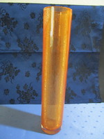 Sárga karcagi  hengeres  fátyolüveg váza.