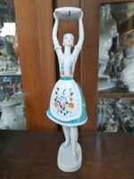 Hollóháza folk, pillow dancing girl, Minetske, hand-painted porcelain figure. 28 cm.
