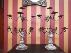 Vintage, wrought iron candle holder with wooden frame, 2 pieces, 63*50 cm.
