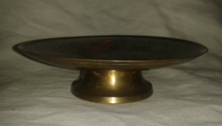 Copper bowl with a painted flower pattern