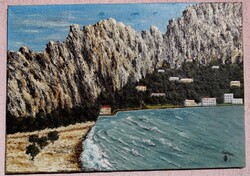 Omis Adriai tengerparti város látképe, nagy méretű olaj-vászon festmény szignálva, keret nélkül