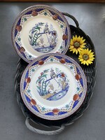 Antique French opaque de sarreguemines cake plate set (6 pcs) from the xix. From the turn of the century