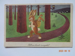 Old graphic Easter greeting card - László Réber drawing