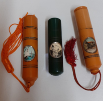 4-Pcs old souvenir vinyl case travel manicure set with tassels at the end with views of Debrecen and Balaton
