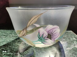 Eish marked bay glass serving bowl centerpiece painted with iridescent gorgeous art nouveau pattern