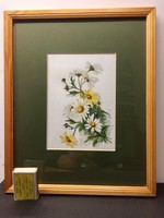 Gyönyörű kis virágos akvarell kép keretben
