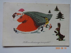 Régi grafikus karácsonyi üdvözlő képeslap - Szilas győző rajz