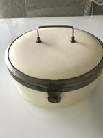 Art deco wilhelmsburg biscuit/bread porcelain box with nickel-plated edges, diameter 27 cm
