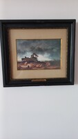 Munkácsy: storm is a mere print, in original frame with copper label, 23 x 16 cm, with frame: 36.5 x 32.5 cm